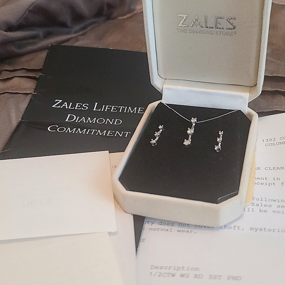 Zales 1/2CTW WG RD 3ST PND and 1/4CTW WG Earings